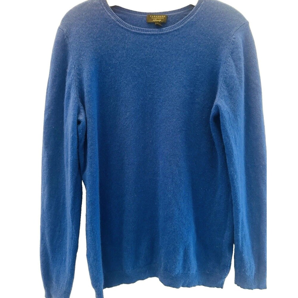 Charter Club Luxury 100% Cashmere Crew Neck Sweater Royal Blue Womens Large